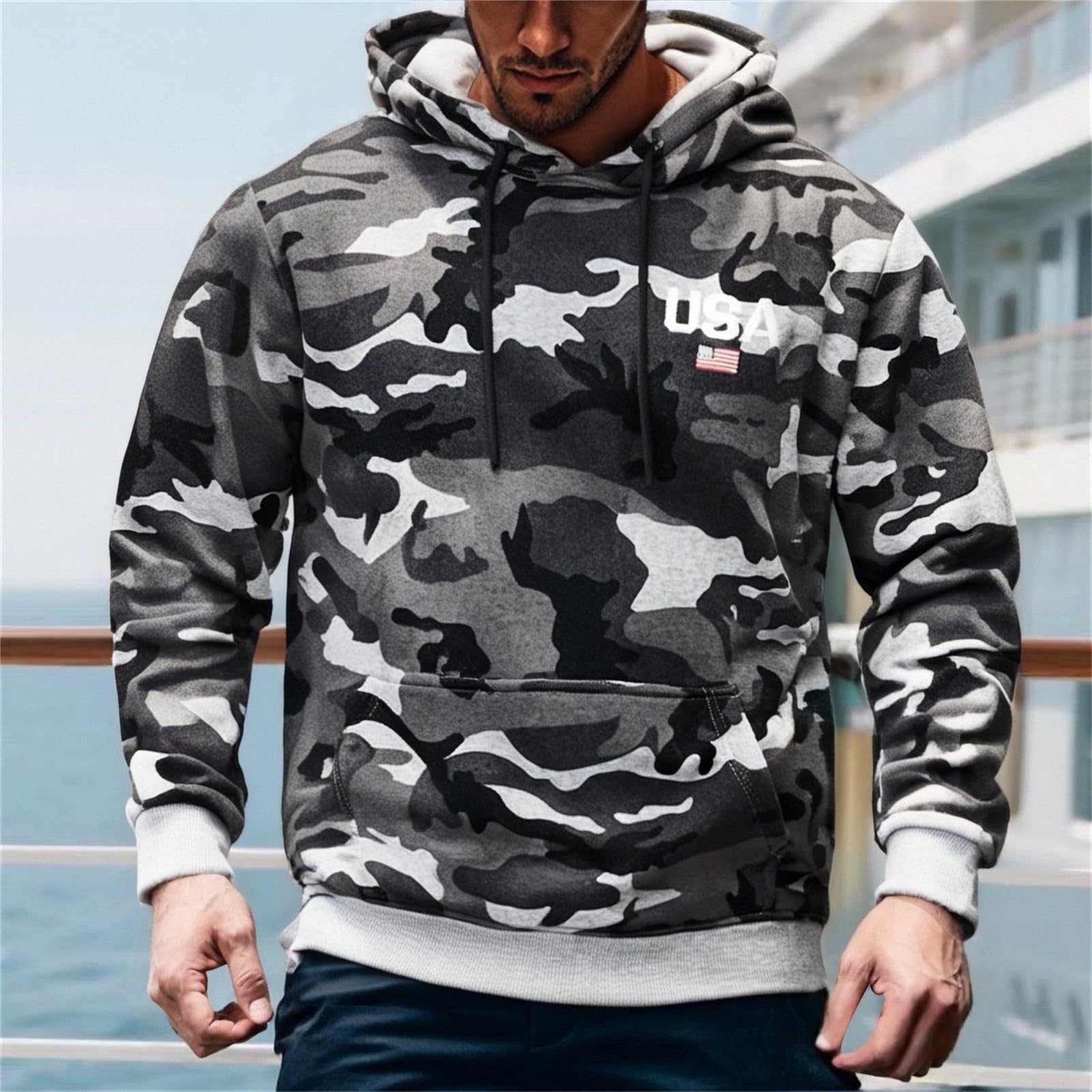 Chaqueta Verano Hombre Sudadera con Capucha Estampada para Hombre, Estilo Casual, Deportiva, Otoño E Invierno Sudaderas Blancas Camiseta Ciclismo Caza Artículos Pesca