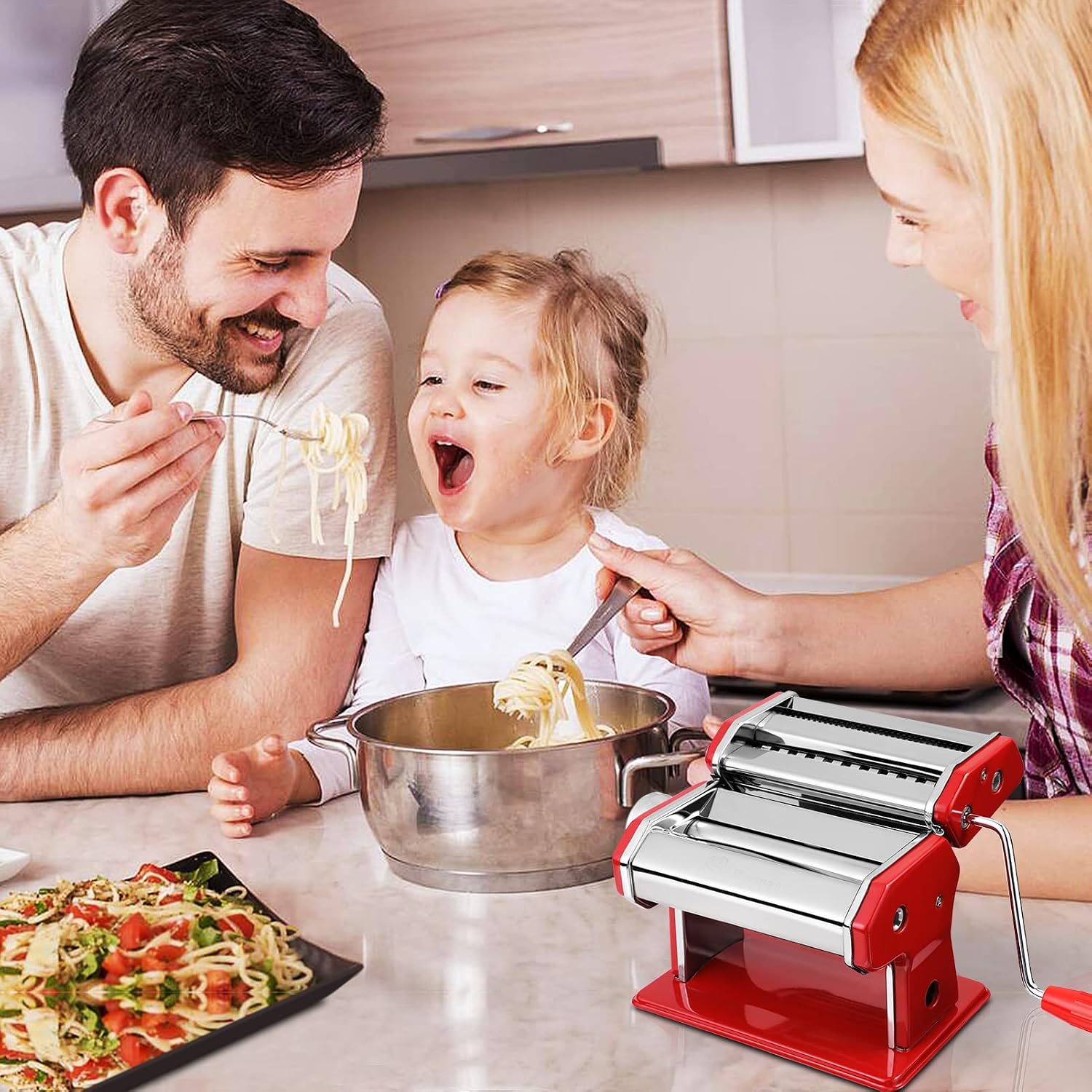 Pasta Machine, 150 Roller Pasta Maker, 9 Adjustable Thickness Settings Noodles Maker with Stainless Steel Rollers and Cutter,Perfect for Spaghetti, Fettuccini, Lasagna or Dumpling Skins