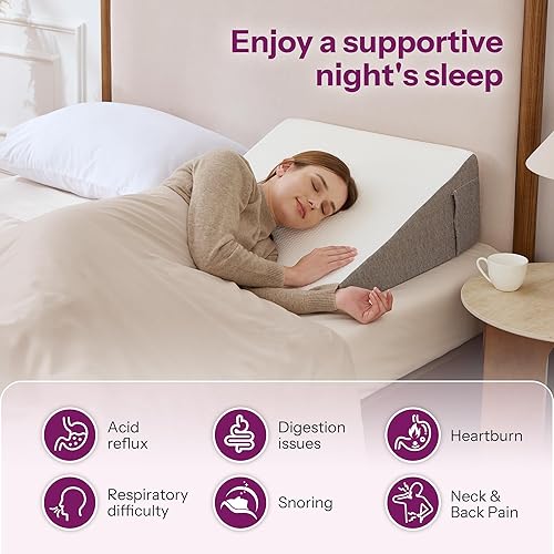 Miniatura 3 de Almohada de cuña de cama con parte superior de espuma para dormir, almohada triangular de apoyo elevado de 10 pulgadas para leer y descansar,