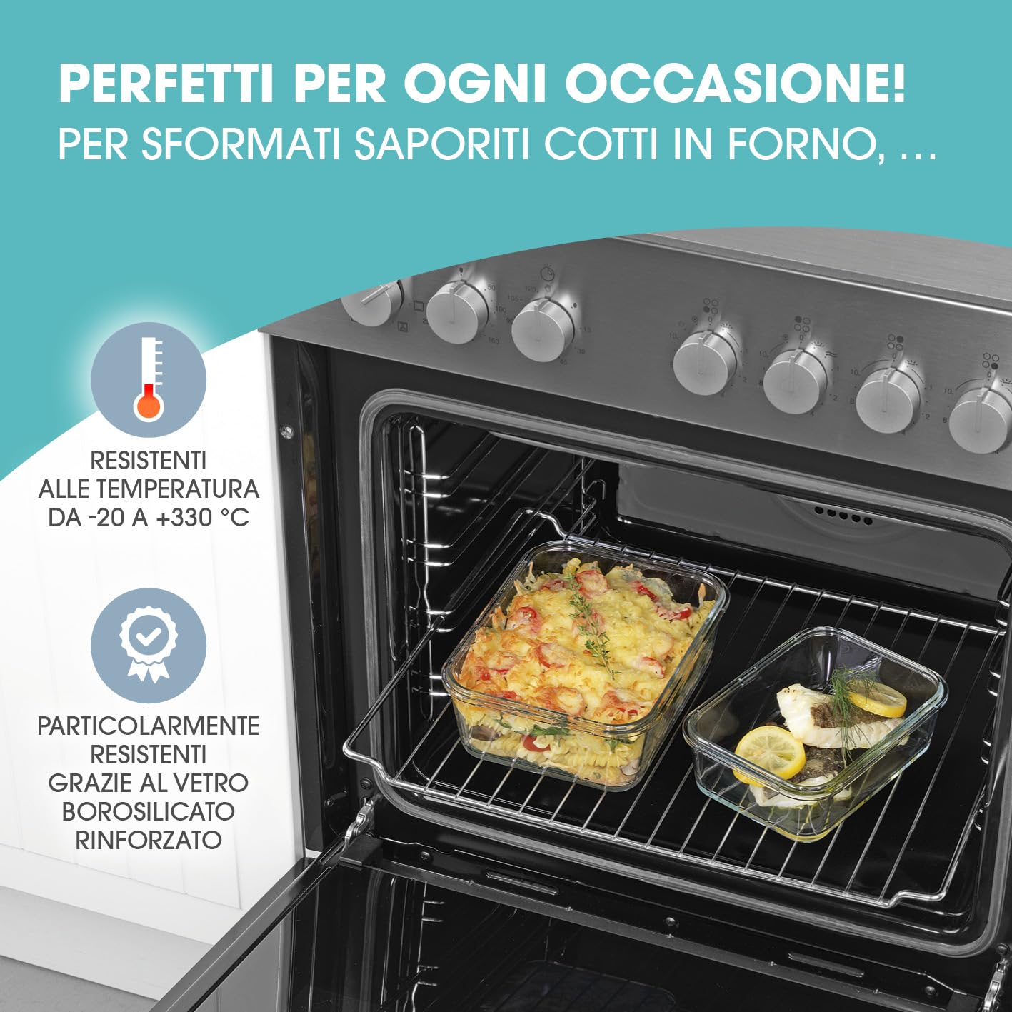 GOURMETmaxx Barattoli di vetro per la conservazione degli alimenti Klick-it Set di 4 | Perfetti per lavastoviglie, microonde, forno e congelatore | Ermetici e a prova di perdite