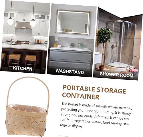 Miniatura 8 de Cesta tejida con asa Cestas de madera grandes de viruta de ratán Contenedor de almacenamiento Artículos para el hogar