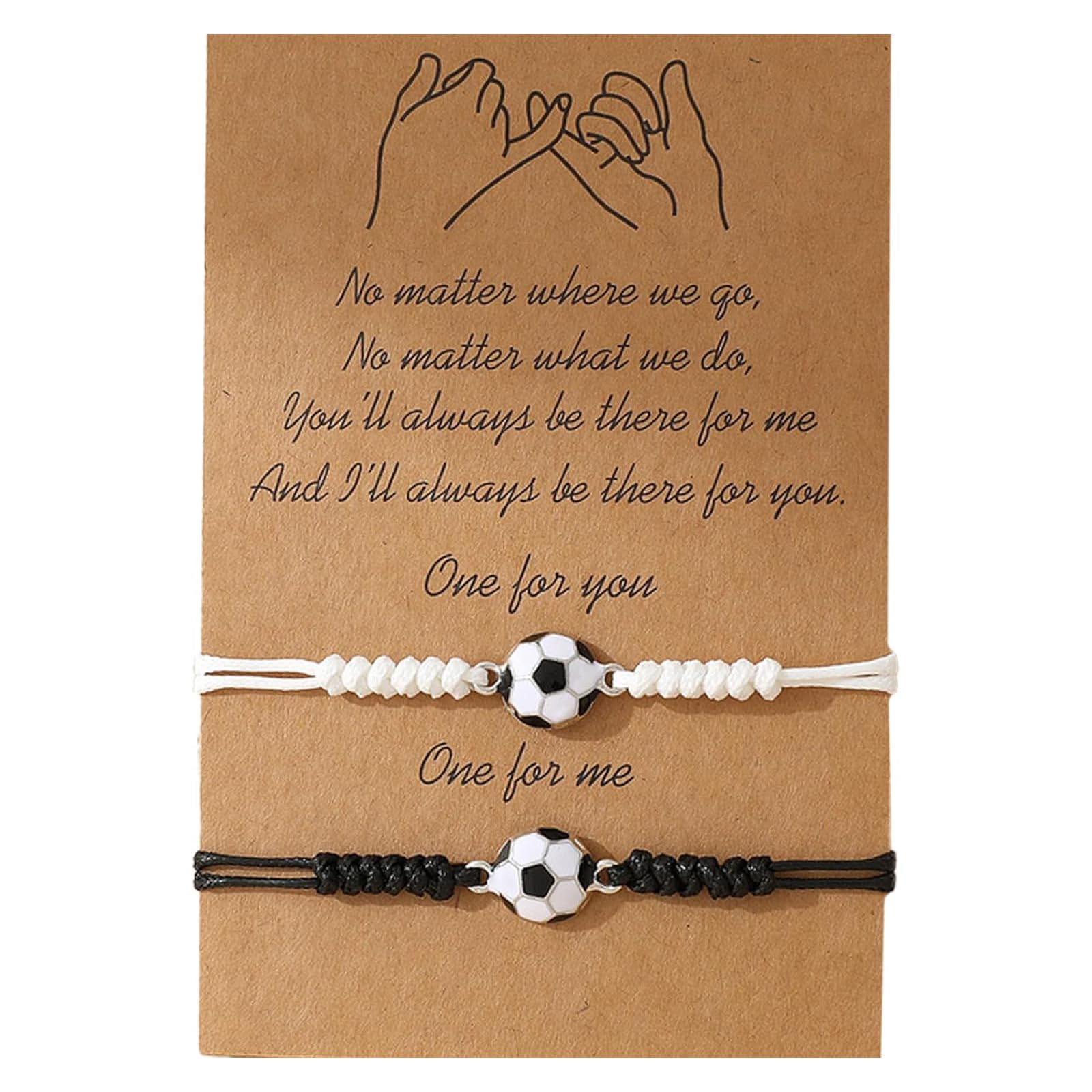 Nadiaen 2 PCS Football Bracelet, Soccer Bracelets for Boys & Girls, Best Friend Bracelet, Football Gifts, Adjustable Black & White