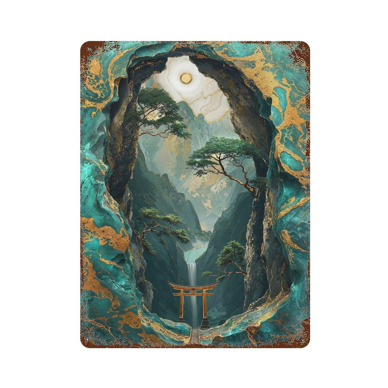 Mystical Kintsugi Passage Rust Effect Tin Sign 15.7"x11.8", Retro Wall Decor for Patio, Garden Room And Bar Decor