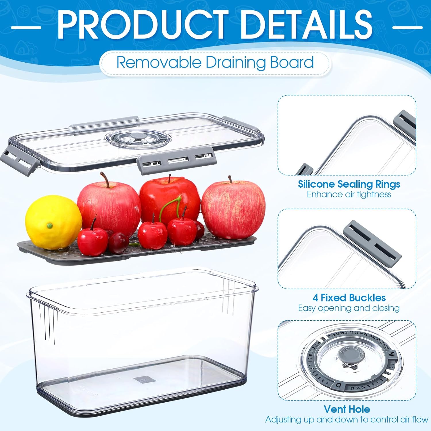 LemonRoad 3 Pack Bread Boxes for Kitchen Countertop Airtight Loaf Bread Storage Container Time Recording 3 Size Breads Keeper Saver Container with Lid for Homemade Breads Toast Loaf Donut and Cookies