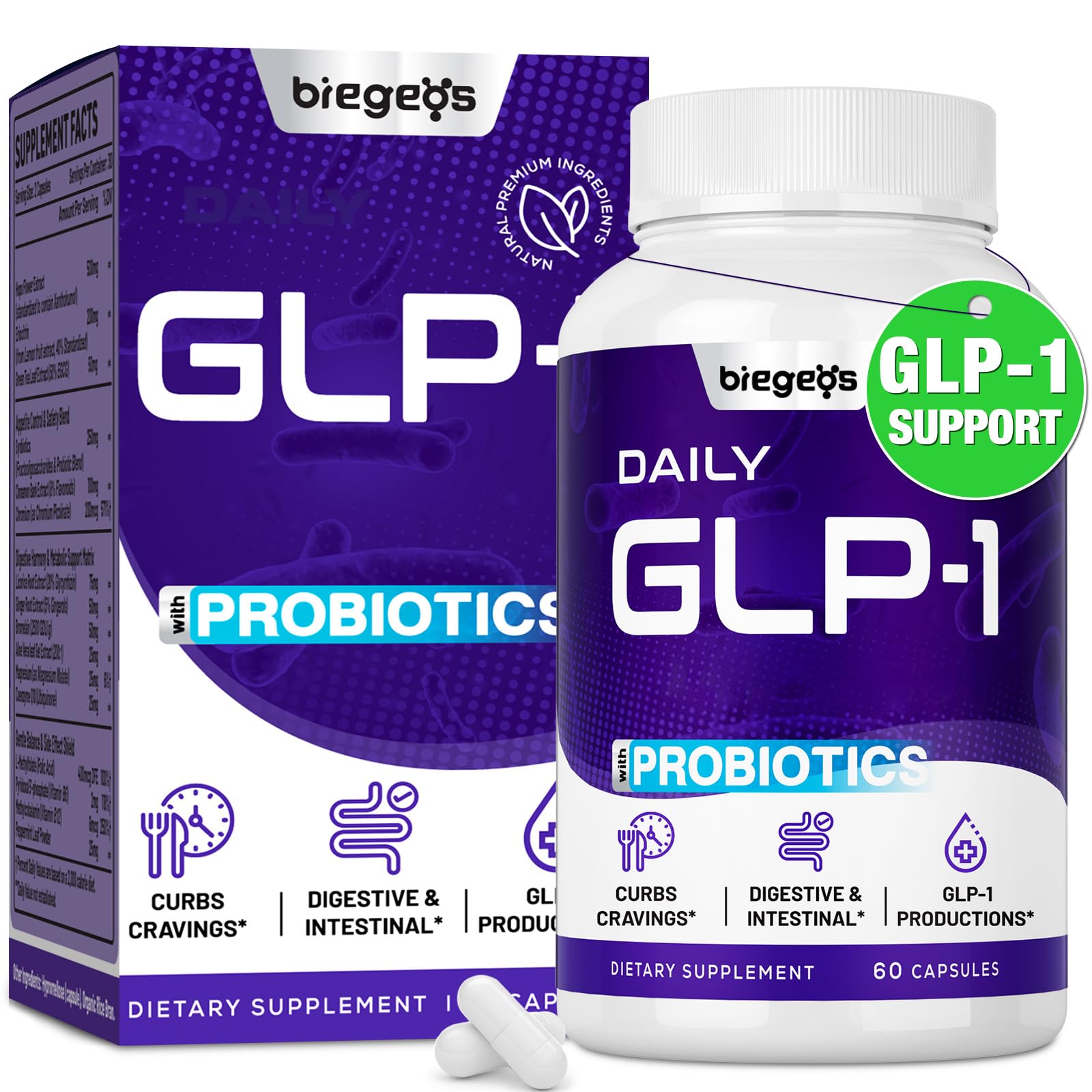 GLP-1 Supplement, GLP-1 Capsule with Synbiotics, Green Tea Extract & Eriocitrin, GLP 1 Probiotic for Men & Women, Naturally GLP-1 Production, Healthy GLP-1 Levels & Overall Wellness, 60 Caps