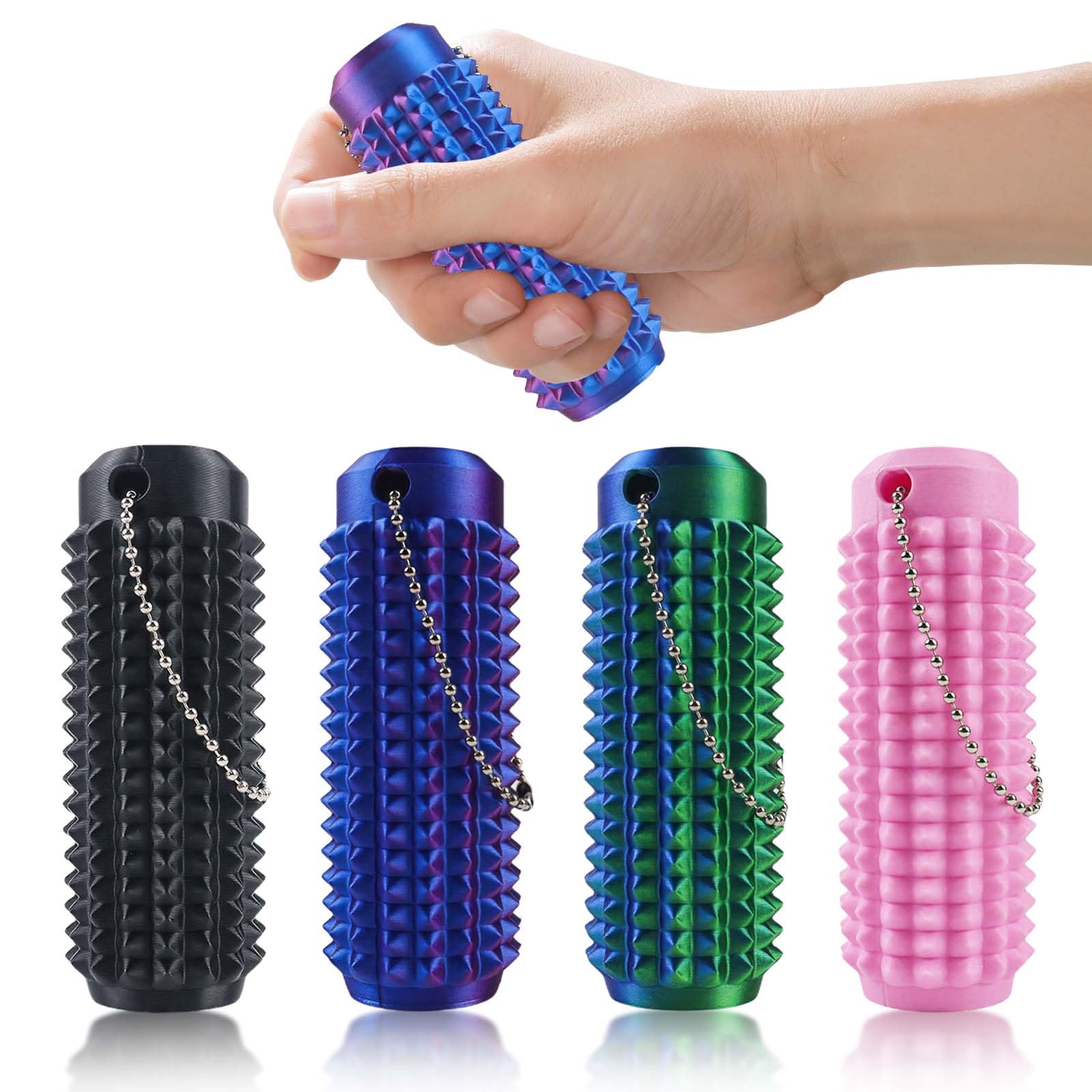 QETRABONE 4 Pcs Pain Stim Fidget Keychain, 3D Printed Fidget Toys Spiky Grippie Sensory Stress Relief Toys, Novelty Gifts for Friends Family
