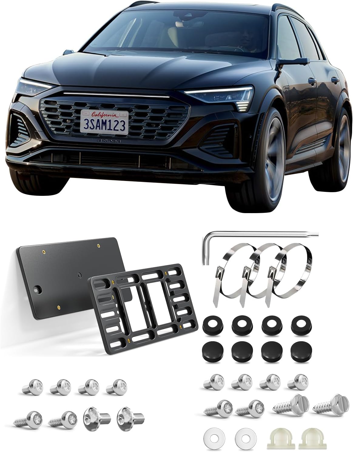 License Plate Bracket for Audi Sedan A3 A4 A5 A6 A7 A8 e-tron GT and SUV Q3 Q4 Q5 Q6 Q7 Q8 2009-2025 License Plate Bumper Car Tag Frame Mounting Kit