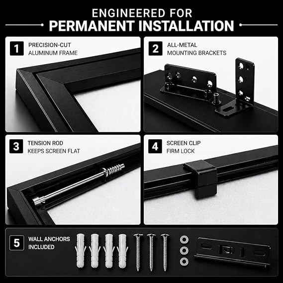 Fixed Frame Projector Screen Matte 200 Inch, Wall Mounted Display for Home Theater, 16:9 4K 8K Ultra HD HDR Active 3D, 1.1 Gain, Ultra Short Throw