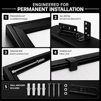 Fixed Frame Projector Screen Matte 200 Inch, Wall Mounted Display for Home Theater, 16:9 4K 8K Ultra HD HDR Active 3D, 1.1 Gain, Ultra Short Throw