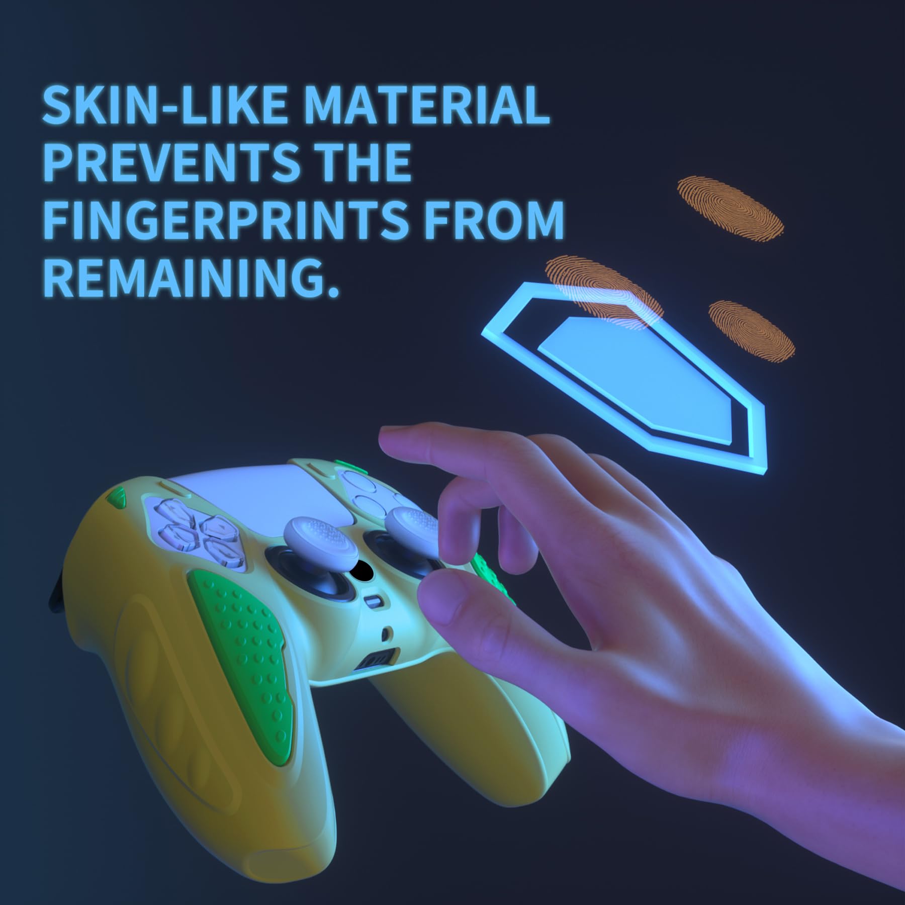 PlayVital Funda de Silicona para ps5 Mando - Carcasa de Goma Antideslizante con Tapas para Joysticks, Protector Tacto Suave, Accesorio Compatible con ps5 - Edición Knight (Leyenda Amarilla & Verde) - 3