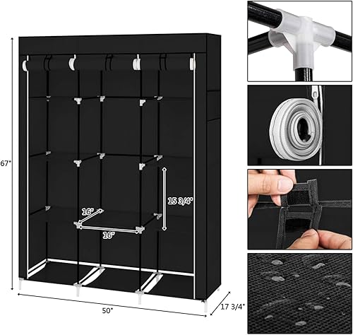 Miniatura 2 de Volowoo Armario portátil de 67 pulgadas, organizador de almacenamiento con estantes y cubierta para colgar ropa, tela no tejida, rápido y fácil de