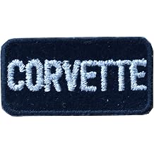 #E03130 Silver Black Word Corvette Embroidery Iron On Applique Patch -1 3/4" by 7/8" inch