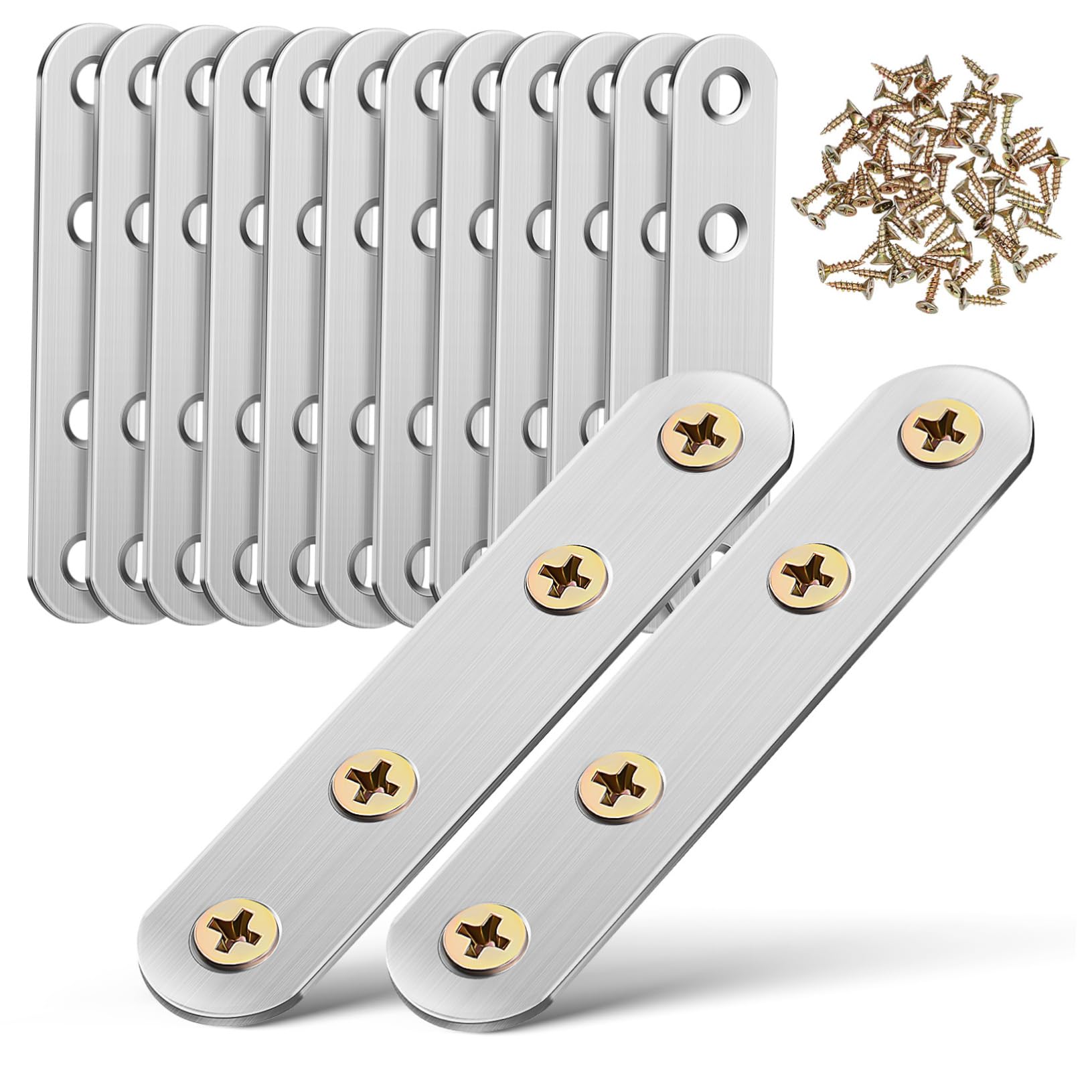 BELLIFFY 14 Pcs Flat Brackets Metal Brackets for Wood Stainless Steel Mending Plate Versatile Use Strong