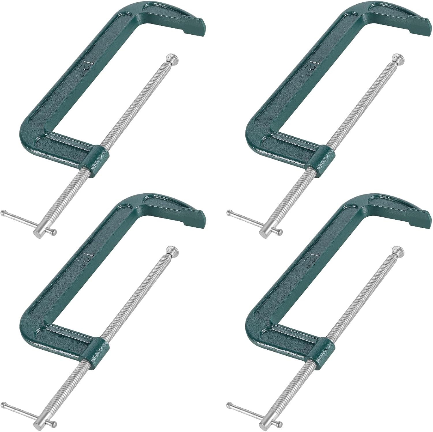 LEXININ 4 Piece 12 Inch C Clamp, 260mm Jaw Opening G Clamp for Woodworking Welding Building, Green
