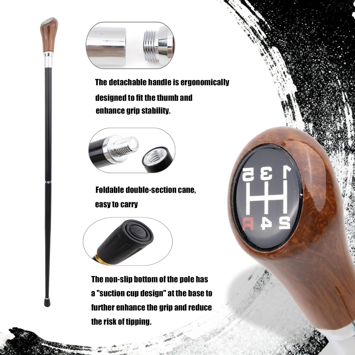 Gear Shift Walking Cane, Removable Anti Slip Cane with Comfort Grip Handle Novelty Stick for Seniors or People with Limited Mobility 36 in