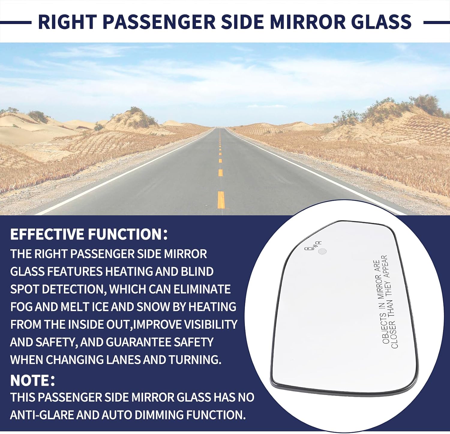 Right Passenger Side Mirror Glass w/Heated & Blind Spot Compatible with Lincoln MKZ 2013 2014 2015 2016 2017 2018 2019 2020