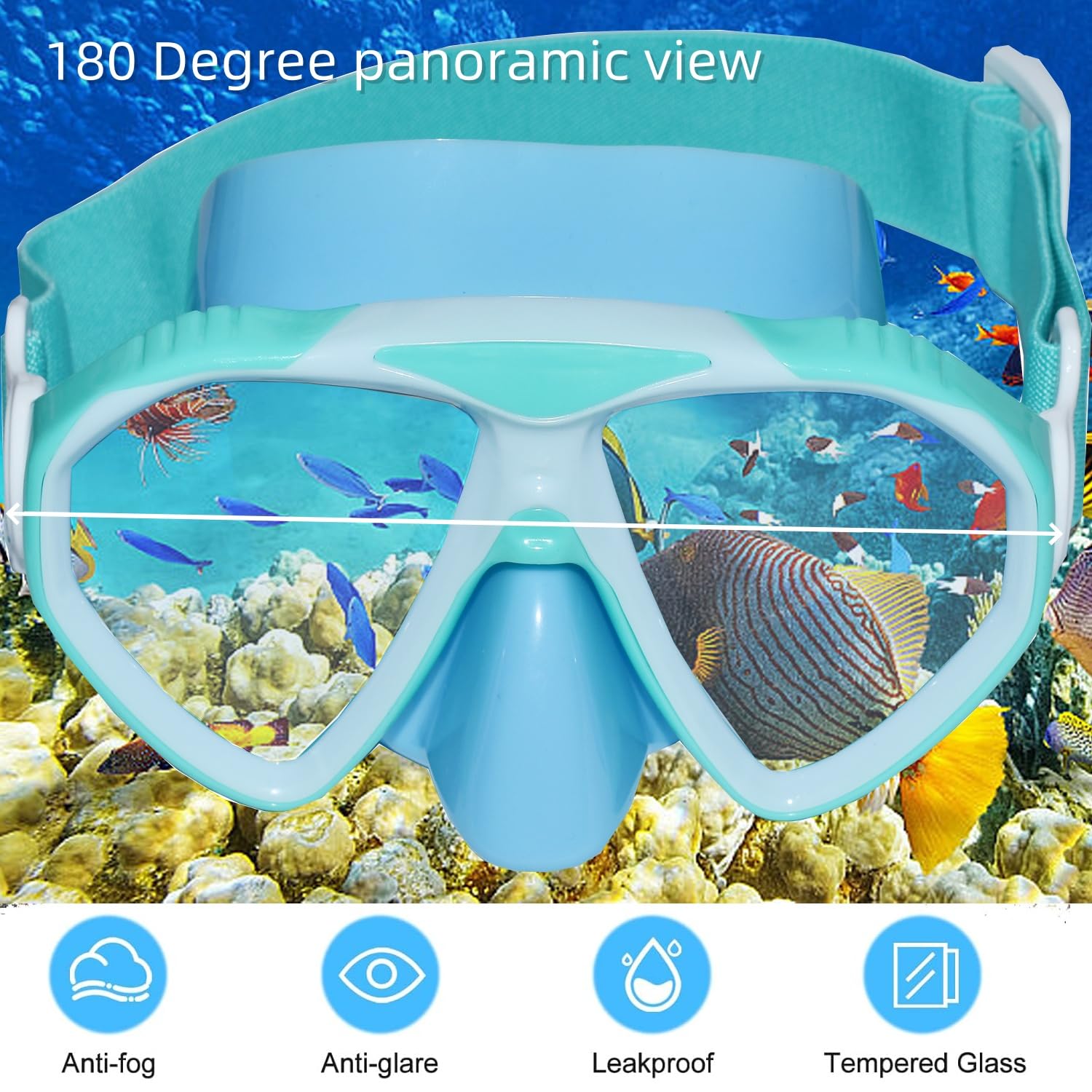 Masque de plongée pour enfants 180° panoramique bande silicone réglable anti-fuite 3-14 ans