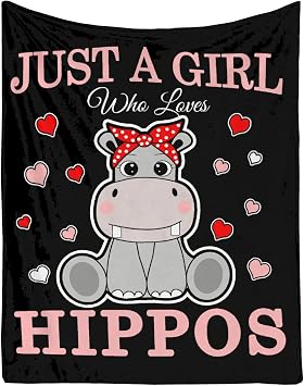 Cute Hippo with Heart Just Girl Loves Hippos Blanket Soft Blankets and Throws Flannel Cozy Lightweight Quilt Gift Perfect for Bed Sofa Couch-40 x30 Extra Small for Pets