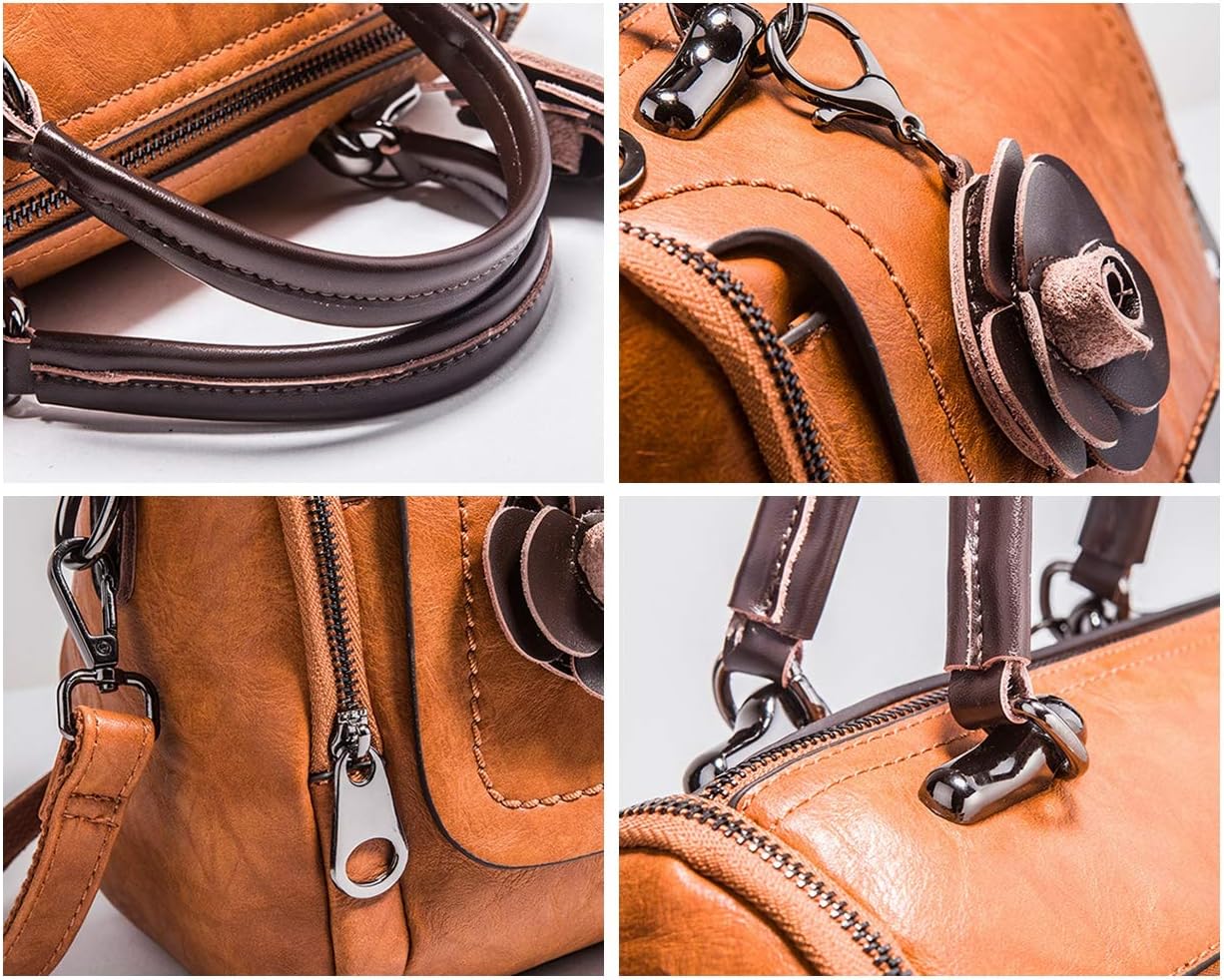 Mn&Sue Fashionable Barrel Handbag PU Leather Top Handle Satchel Boston Style Purse Crossbody Bags for Women Travel - Image 4