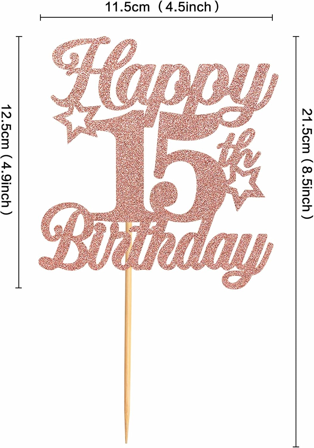 Blumomon 3 Pack Happy 15th Birthday Cake Topper Rose Gold Glitter ...