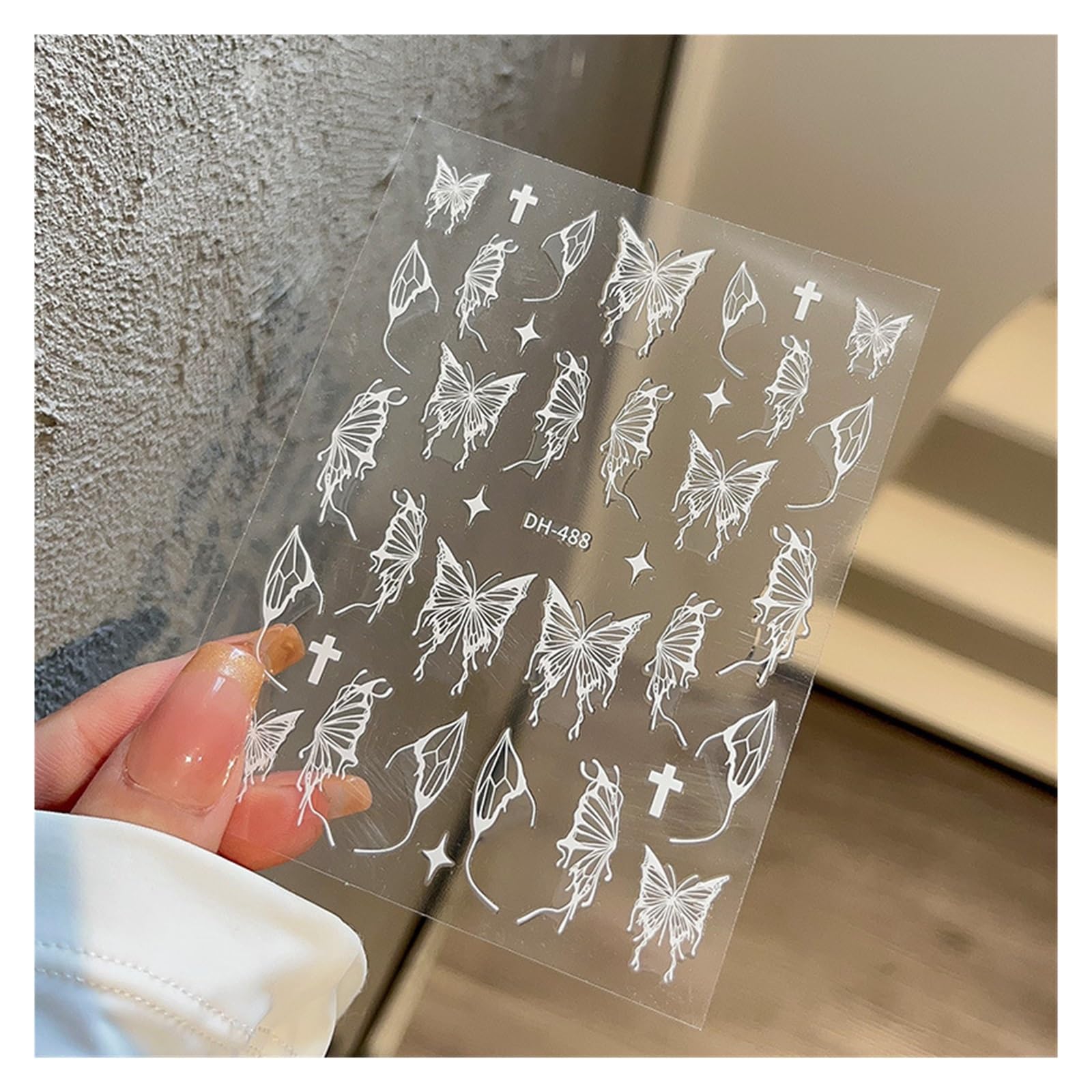 10pcs Pink Purple Aurora Shell Butterfly Nail Stickers Shiny 3D Butterflies Decals 8 * 10cm Adhesive(Lanvender)