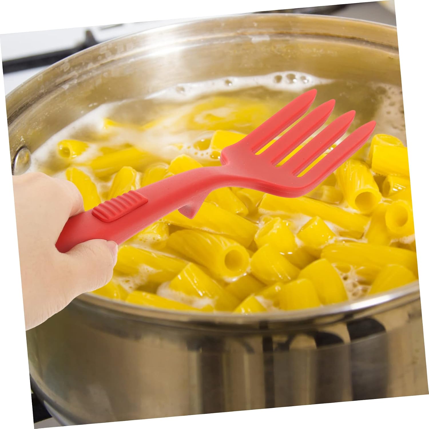 Silicone Pasta Fork, Large Cooking Utensil with Ergonomic Grip