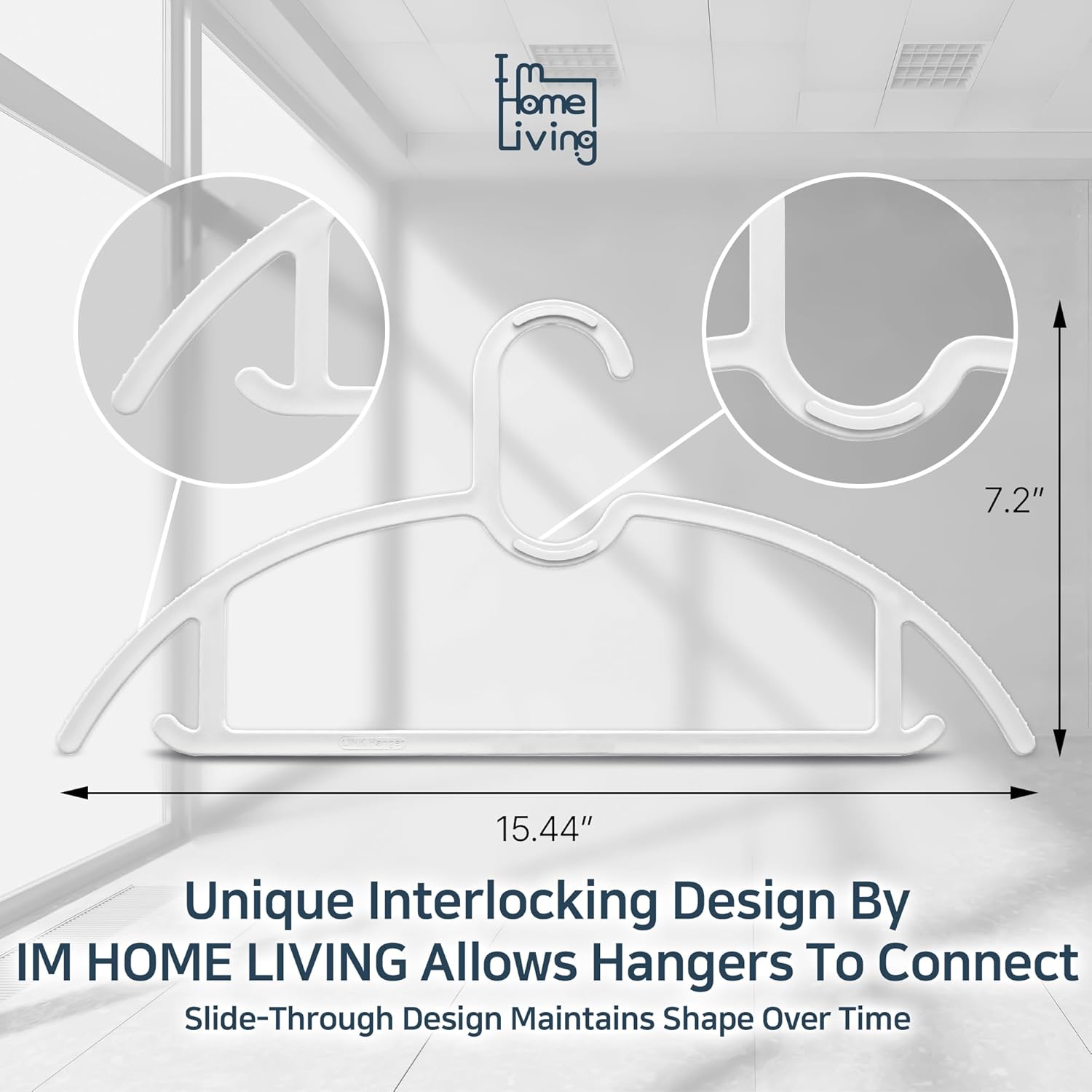 15" Compact Slim & Slimlink Interlocking Clothes Hangers, Space-Saving Lightweight Plastic Hangers for Small Closets, Dorms, Apartments, Travel, RVs & Petite Clothing (White, 30) White 30