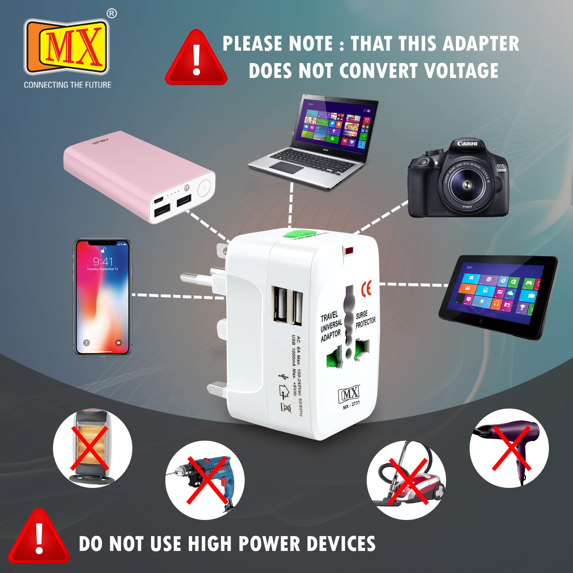 MX Universal Travel Adapter with USB Port All in one International Travel Adapter 150 Countries with LED Universal Socket Compatible in UK Europe USA China Japan & Thailand International Adapter — Amazon image 8