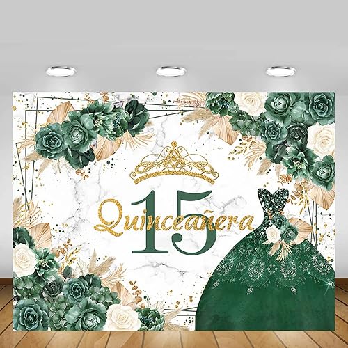 Miniatura 5 de MEHOFOND Telón de fondo bohemio floral de quinceañera 15 cumpleaños para niñas rosa verde hierba de pampas mis quince anos decoraciones de fiesta de
