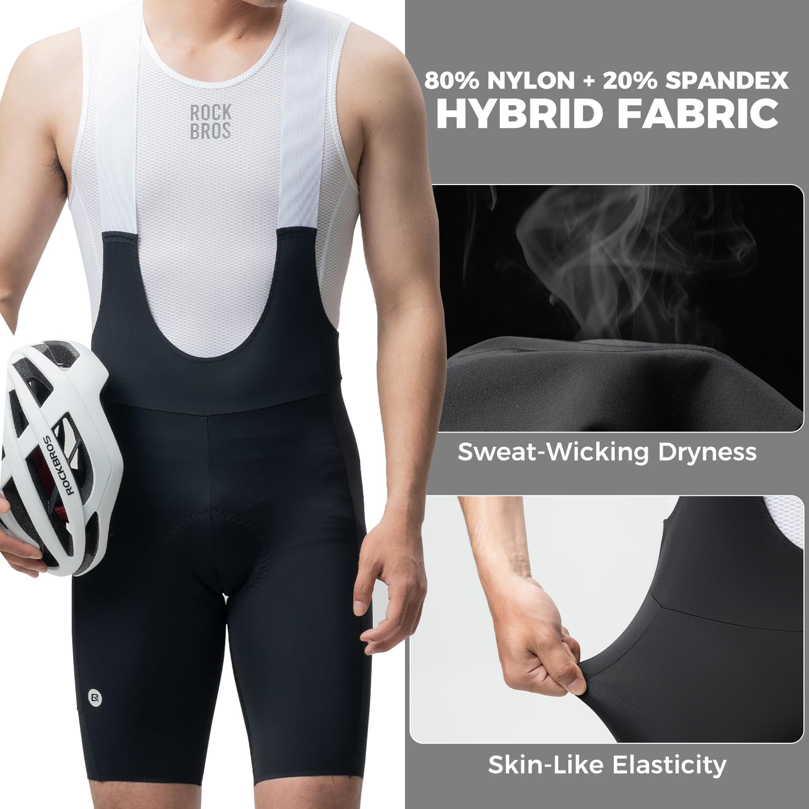 ROCKBROS Radlerhose Herren Gepolstert, Fahrradhose Kurz, Bib Shorts mit Träger, Atmungsaktive schnelltrocknende Radsport Trägerhosen für Rennrad & MTB