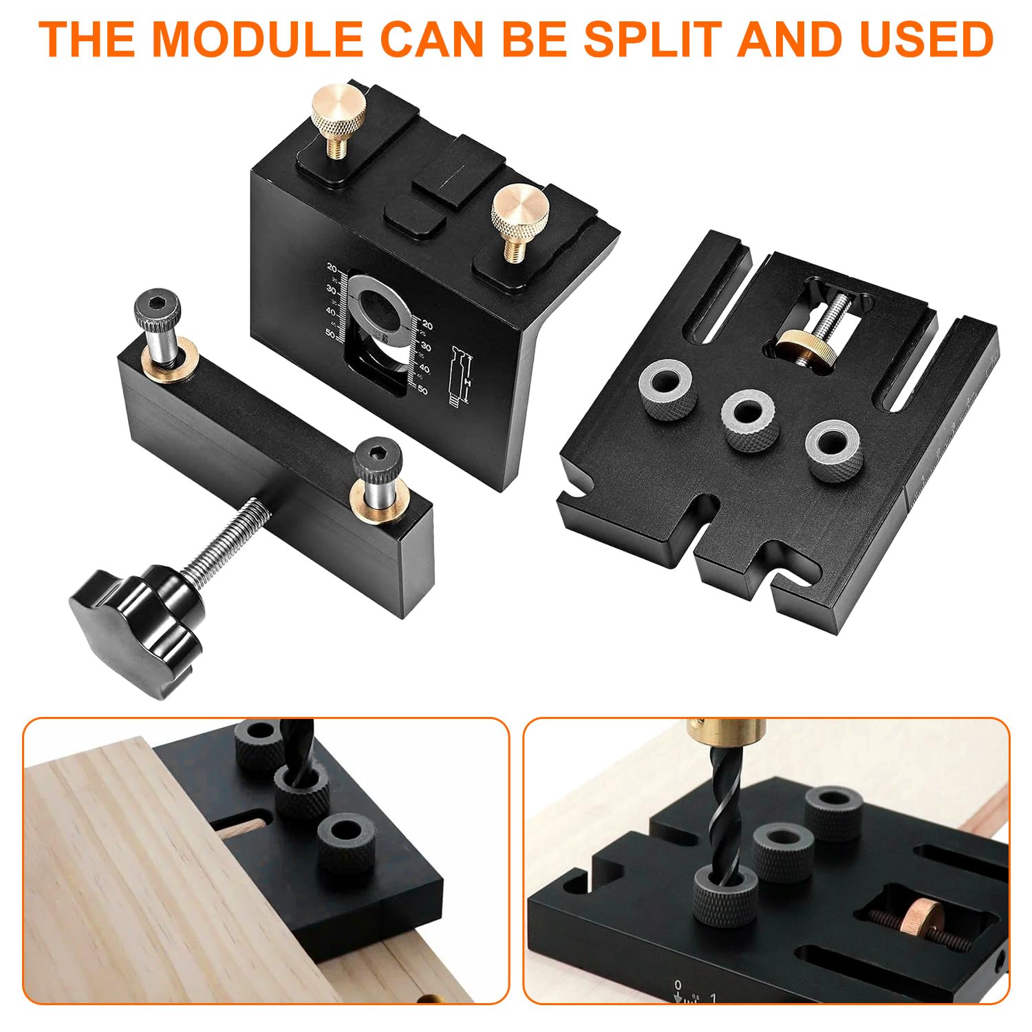 3 in 1 Dima per Spinatura Legno set, Foratura Precisa di Tasselli Legno 6/8/10/15 mm, Modulo Rimovibile, Strumento Ausiliario Tasselli con Clip Posizionamento, Strumento Ausiliario Foratura (nero)