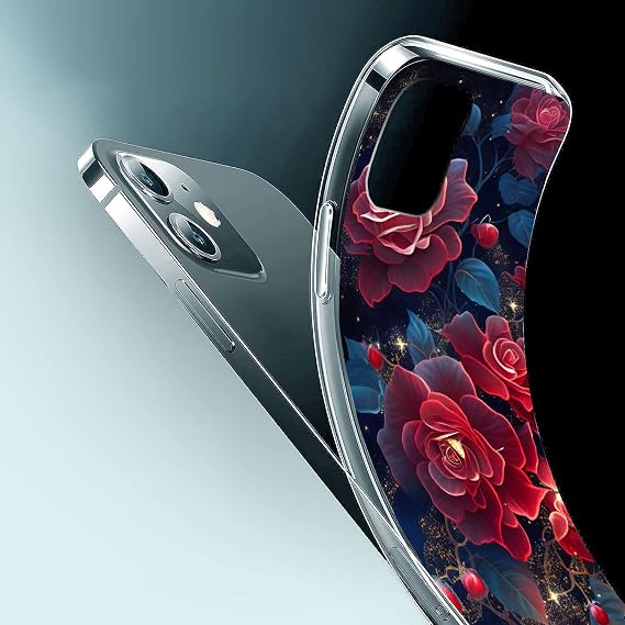 Case Compatible with Honor X7A,Transparent Soft Bumper Phone Cover Clear Cases Shockproof TPU Silicone Bumpers Anti-Scratch Pattern-(Red flowers)