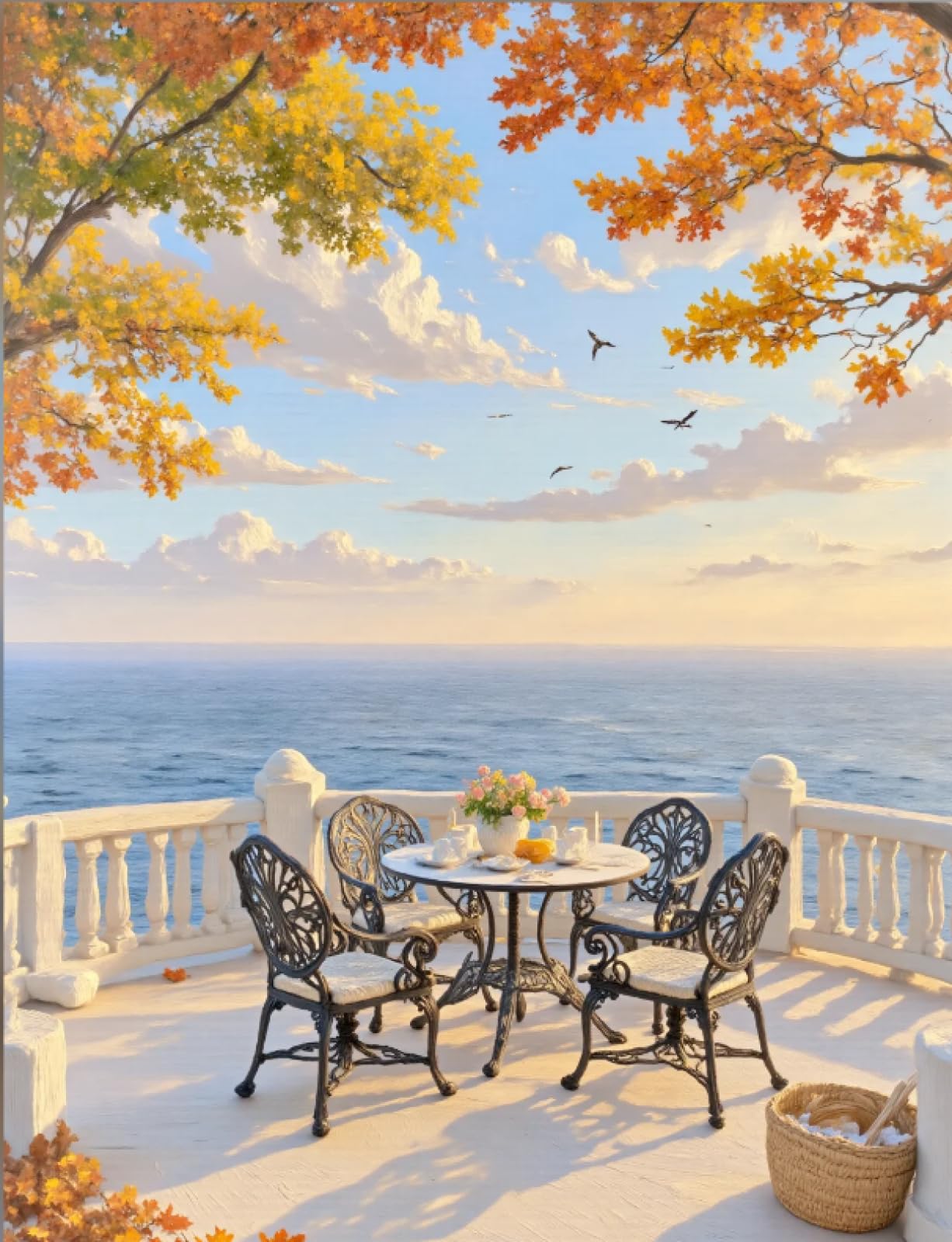 Stithej Pre-Printed Cross Stitch Kit Autumn sea View 11CT Adult Beginners