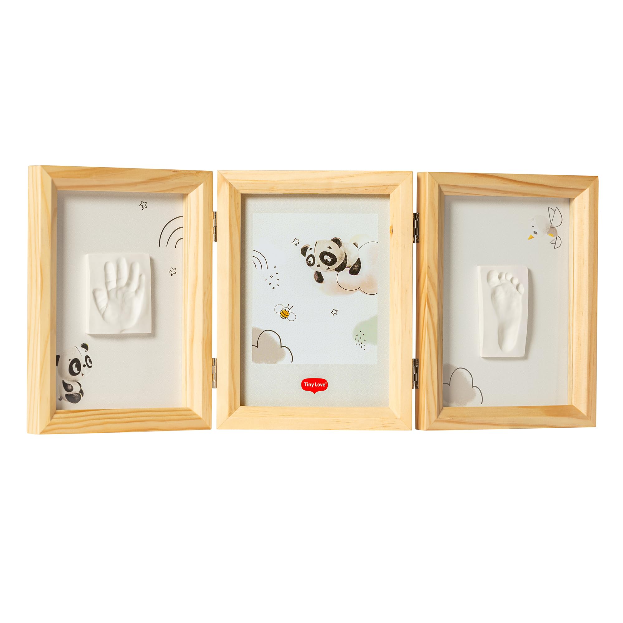 Tiny Love Double Frame Photo, Cadre Personnalisé, Empreinte Main Pied Bebe, Kit Cadre Bebe Argile, Kit Empreinte, Testé Dermatologiquement, Cadeau Naissance, Coffret Tout-en-un, Tiny Creations, Bois