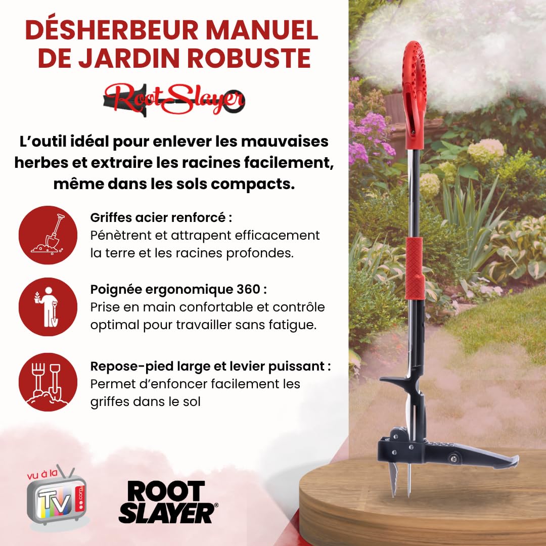 Venteo - Désherbeur Manuel Rootslayer | Désherbage Jardin Mauvaises Herbes | Extracteur Racines Profondes | Outil Jardinage Pelouse avec Levier Appui Pied | Travaux Jardin Gazon Terre Sol Dur