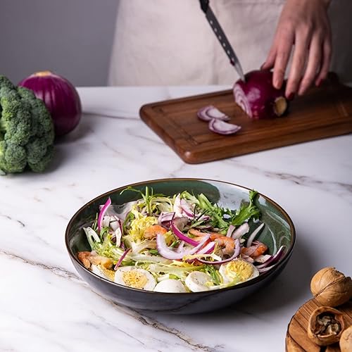 Miniatura 6 de LERATIO Cuencos para pasta de 9.0 pulgadas, cuencos de cerámica para pasta de 38 onzas, juego de 4 cuencos para pasta con esmalte reactivo,