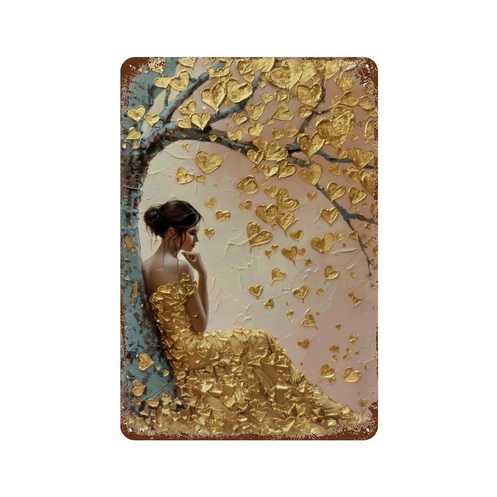 WUJHGRSG Impasto Gilded Heart Tree Lady 03 Wall Art Retro Iron Vintage Metal Tin Sign Poster Modern Decor for Home Cofffee Club Bar Shop Style 30x20cm