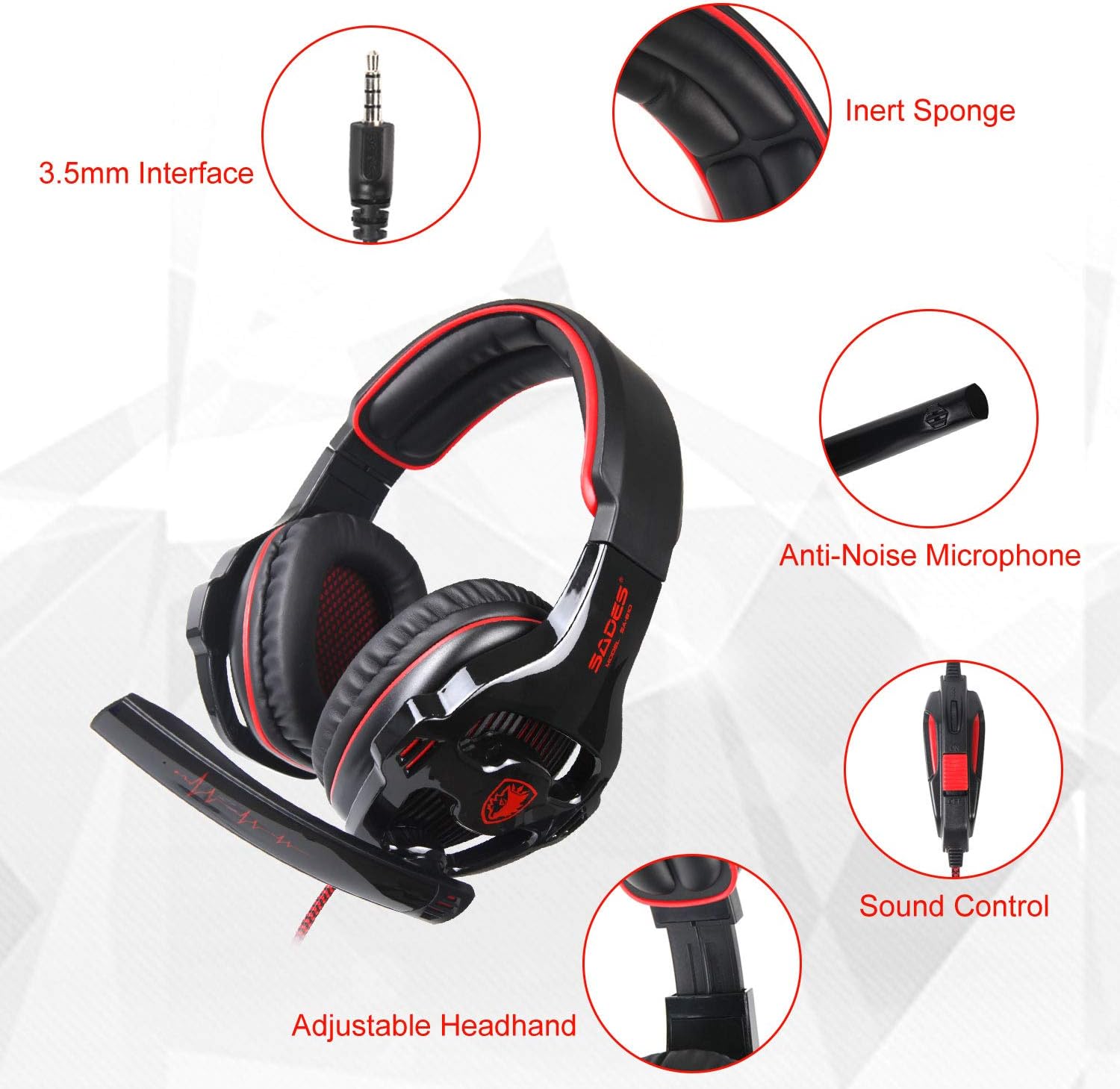SA822T Stereo Gaming Headset for Xbox One,PS4,PC,Controller,Surround Sound Soft Earmuffs Over-Ear Headphones with Noise Cancelling Mic,USB LED Lights,Volume Control for Laptop,Mac,Phone,Nintendo