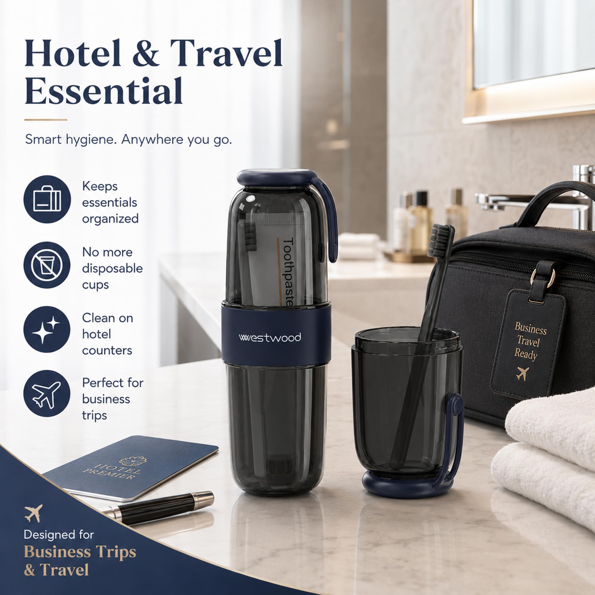 HyJeryty Estuche de plástico negro de lujo para cepillo de dientes de viaje con tapa, vaso portátil para cepillo de dientes de viaje, contenedor de almacenamiento para escuela, camping, viaje de
