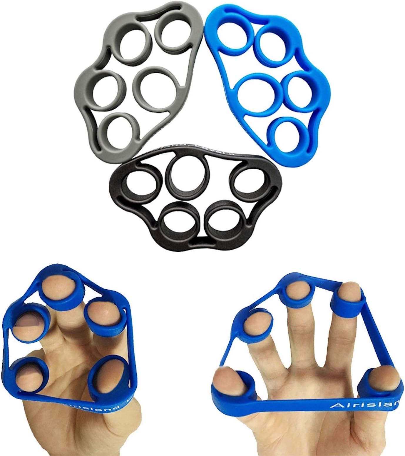 Airisland Finger Stretcher Hand Resistance Bands Hand Extensor Exerciser Finger Grip Strengthener Strength Trainer Gripper set for Arthritis Carpal Tunnel Exercise Guitar and Rock Climbing 3pcs