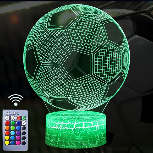 Soccer Night Light, 3D Illusion Lamp for Kids, Touch & Remote Control Multiple Colour & Flashing Modes and Brightness Adjusted Room Decor Christmas Birthday Gifts for Boys Sport Lovers Children Teen