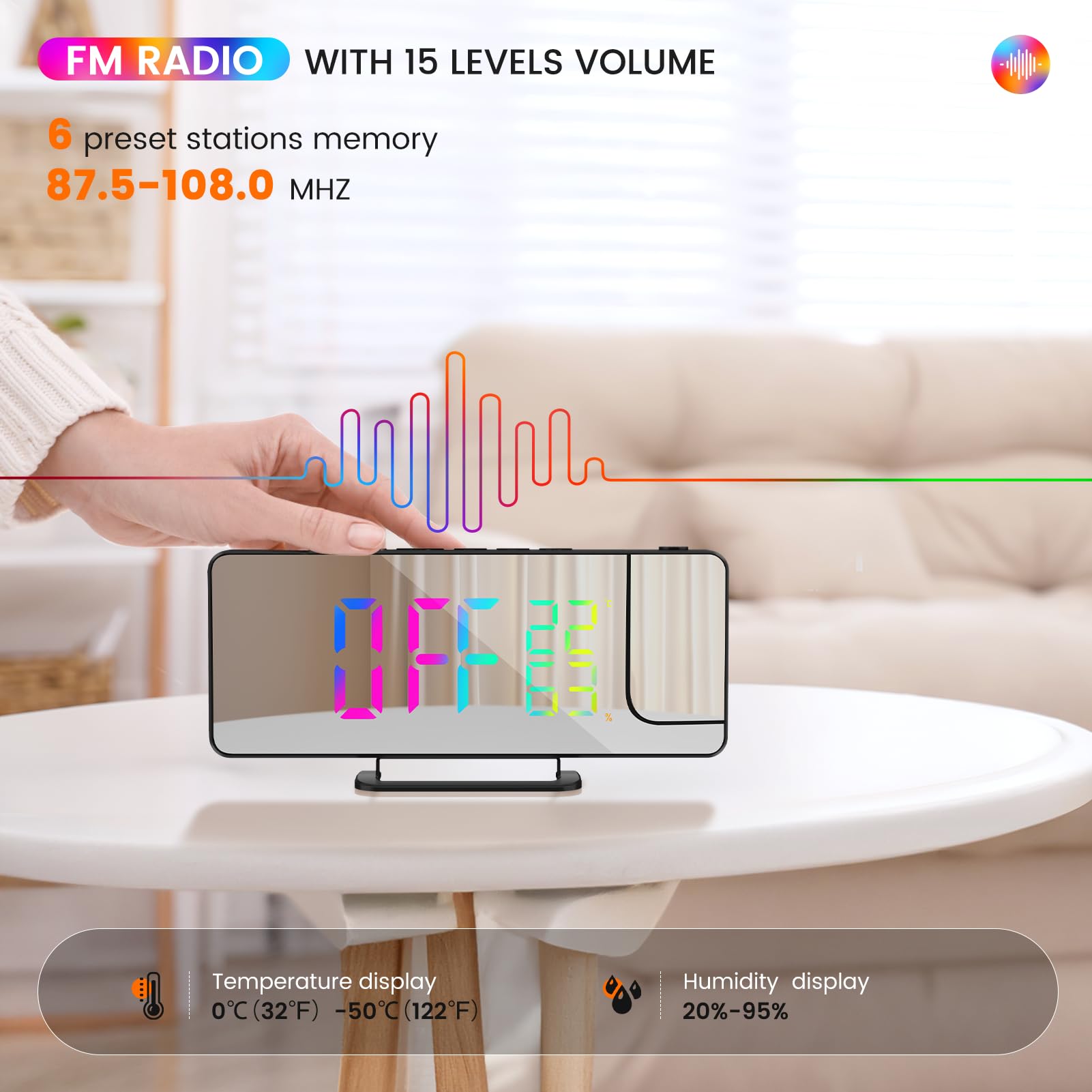 Sveglia digitale con proiezione e indicatore di temperatura a LED, snooze, display 7,2
