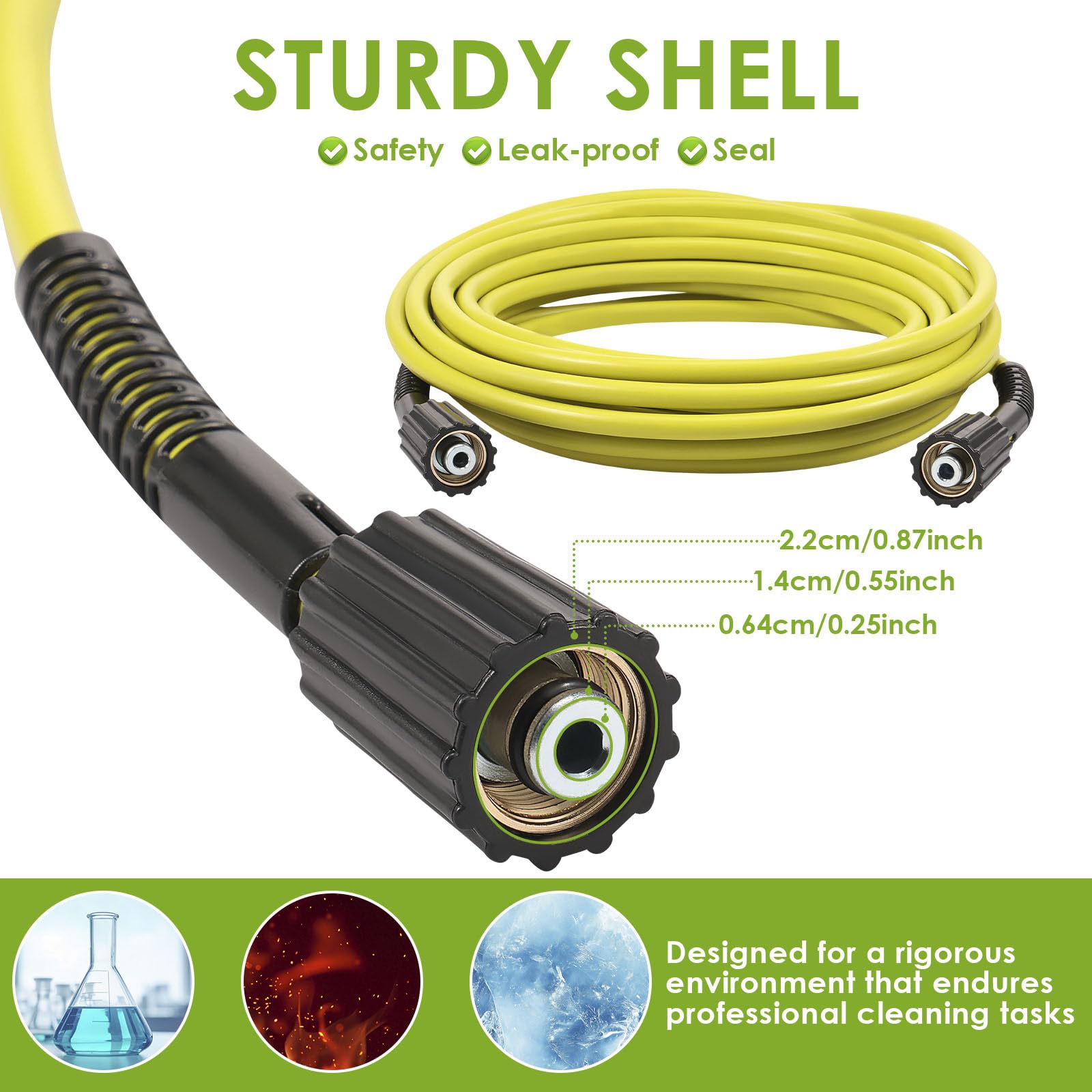 LYDODOKA 33FT 1/4-inch High Pressure Washer Hose,3600PSI M22 14mm Replacement Power Washer Hose, 360° Rotation Anti-kink Pressure Washing Extension Hose for Cleaning