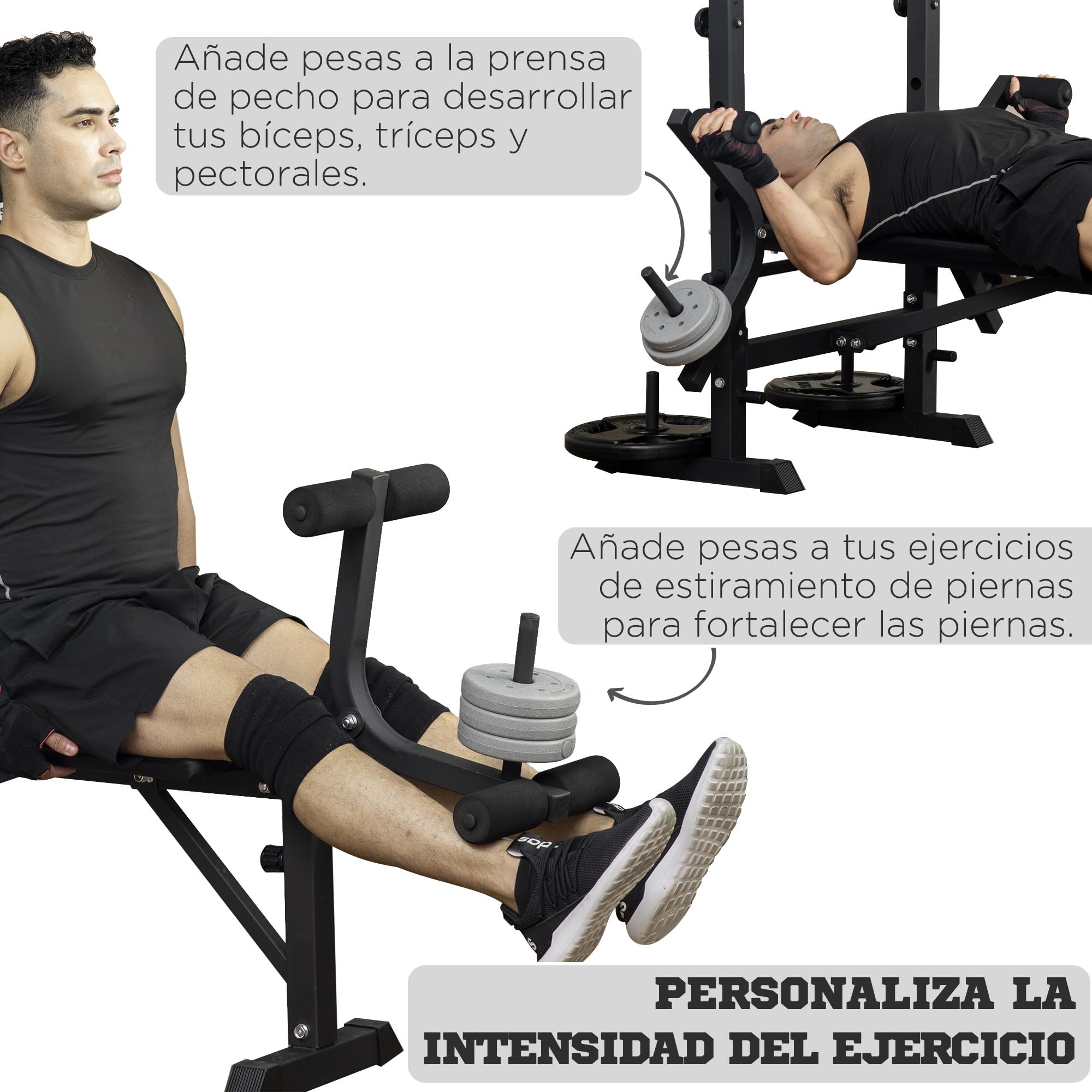 HOMCOM Banco de Musculación Banco de Pesas Multifuncional Ajustable en 6 Niveles para Entrenamiento de Cuerpo Completo en Gimnasio Hogar Carga 150 kg 180x134x200 cm Plata y Negro