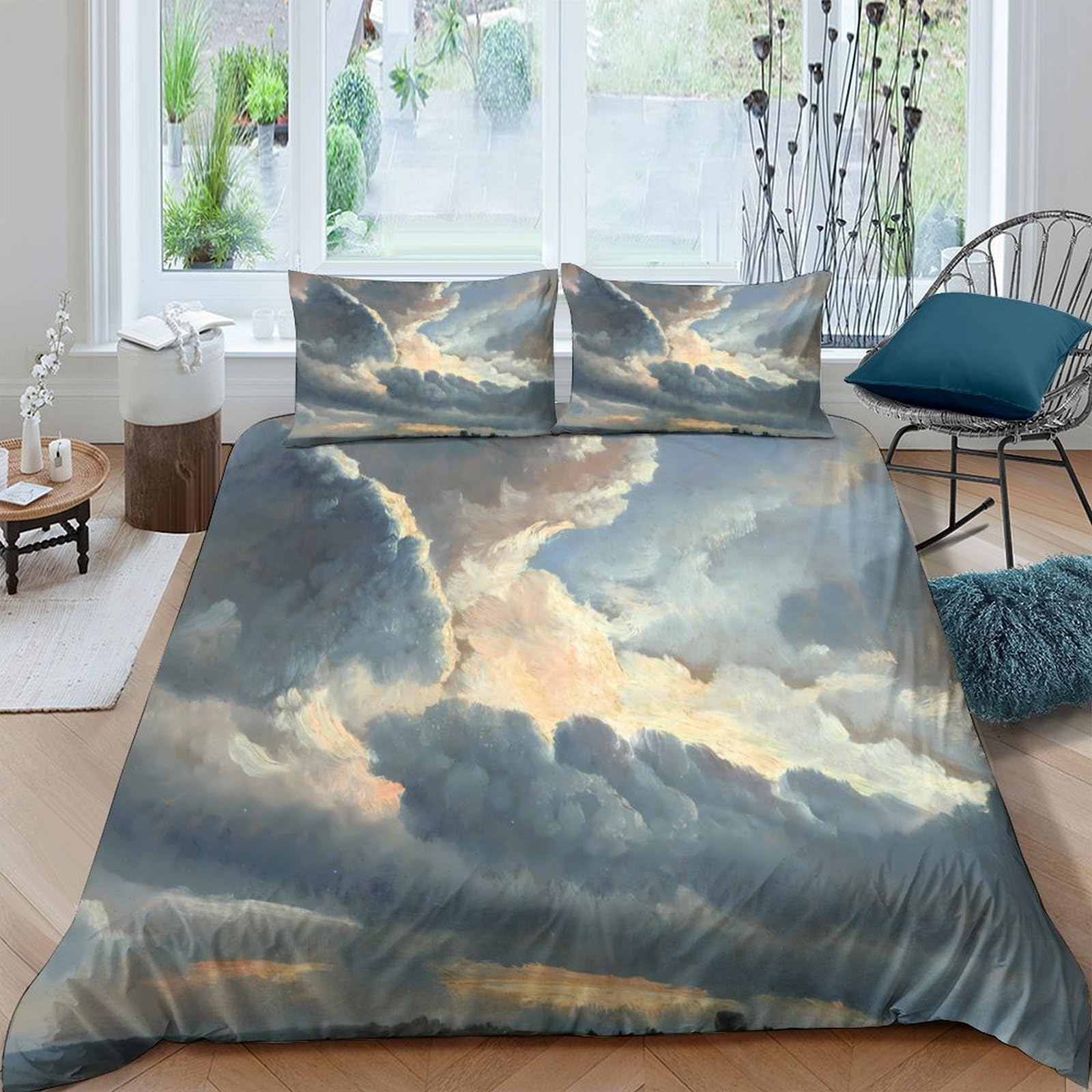 Ctjqhvkz Style-4 3D Printed Cloudy Sky Fitted Sheet Microfiber Anti-Slip Mattress Cover Sunset Cloud Bedroom Decor Machine Washable Single（135X200cm）