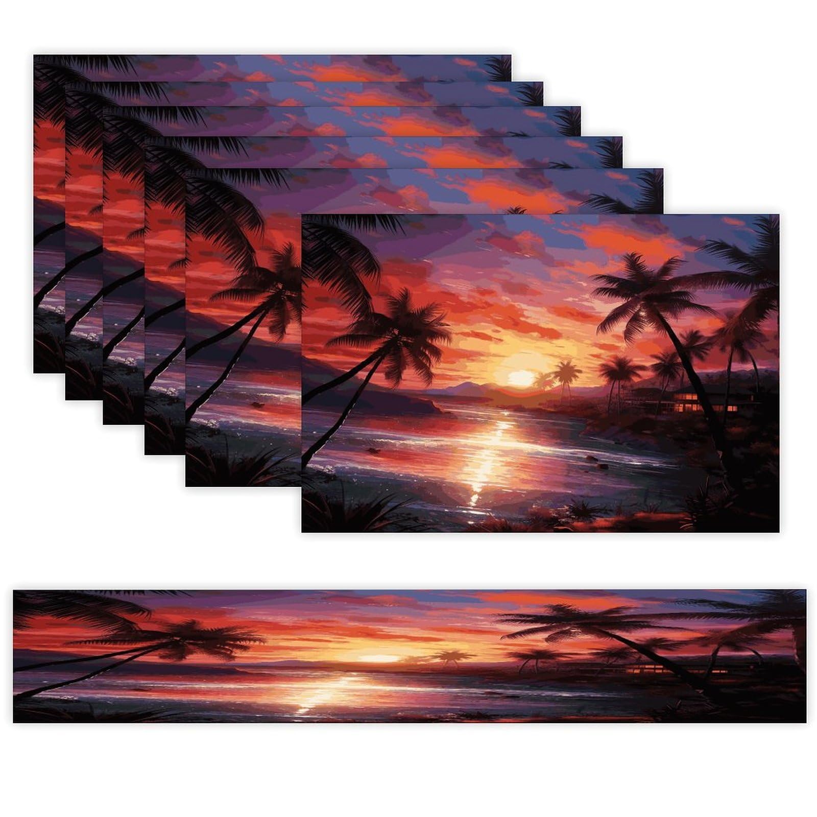 Colorful Tropical Sunset Table Runner and Placemats Set of 6 Heat Resistant Table Runner Place Mats Modern Cloth Table Mat Washable Linen Placemat Festive Reusable Set
