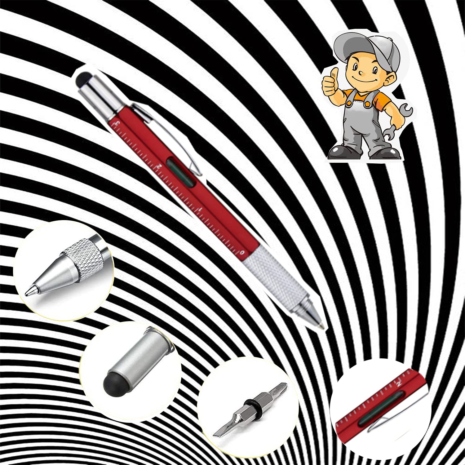 DR.VICKY6 in 1 Screwdriver Tool Pen,Pen with Screwdriver,Level,Stylus,Ruler,Multi Function Engineer Pen Business Gift for Men
