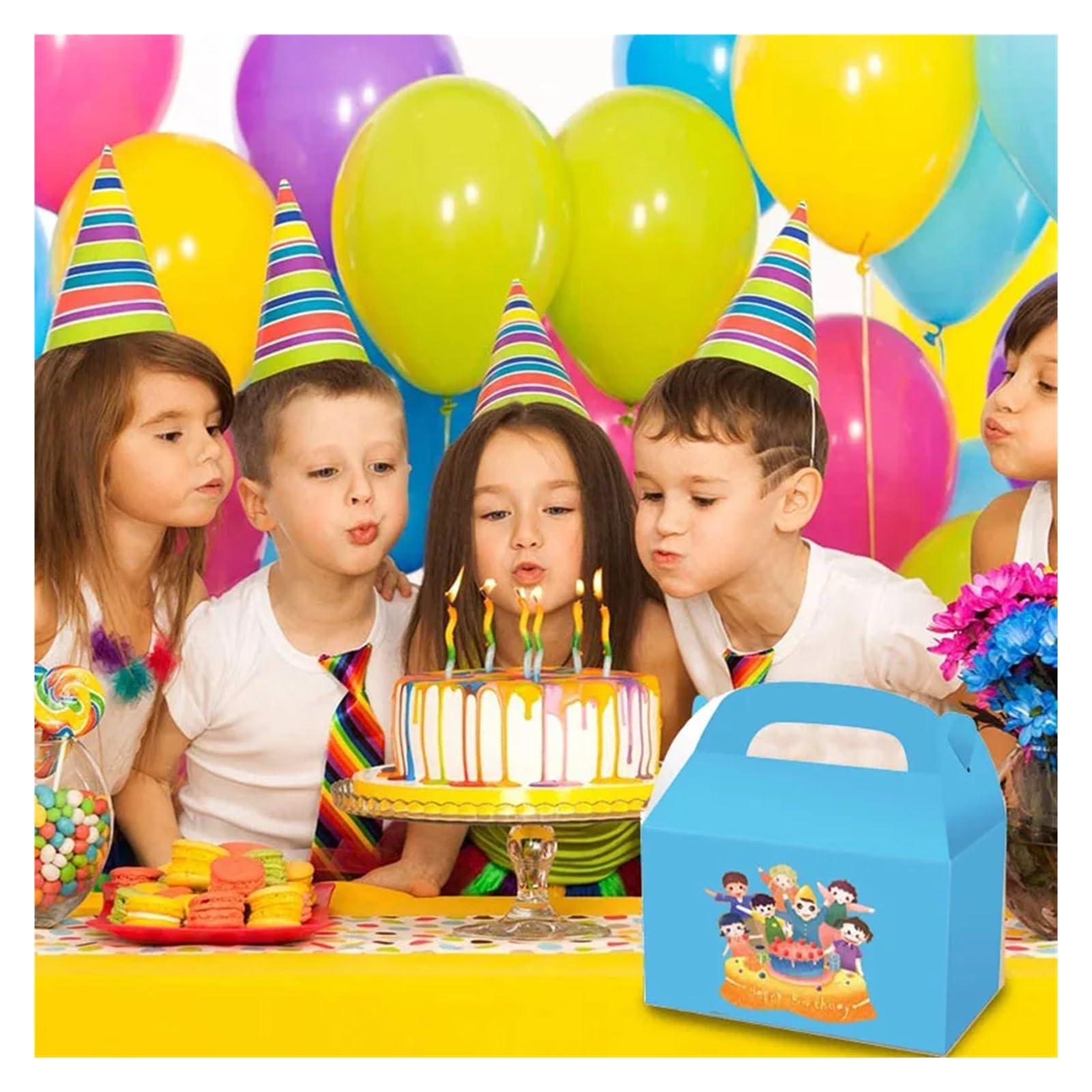 Lot de 48 boîtes de fête pliantes en papier kraft avec poignée - Marron - Boîtes à bonbons - Emballage cadeau (rouge)