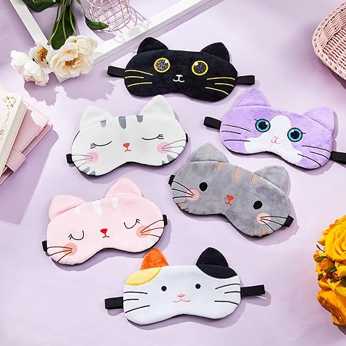 Miniatura 7 de Vicenpal 6 máscaras para dormir para niños, lindo gato, animal, cubierta suave y ligera, máscara kawaii para dormir, con vendas divertidas para