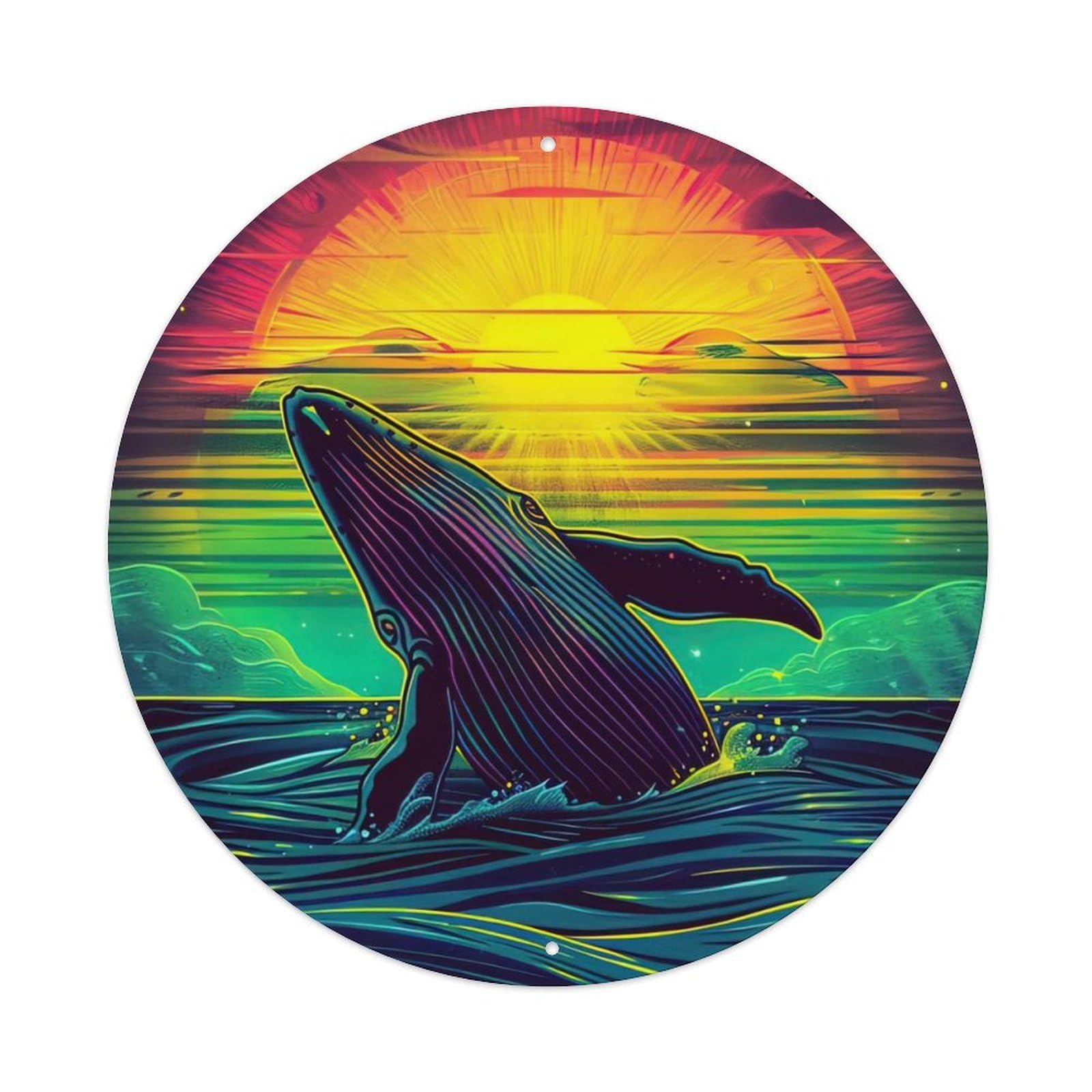 Animal Whales at Sunset Vintage Metal Tin Sign Plaque Wall Decor for Cafe, Club Bar, Office, Garden Metal Poster 8x8Inch